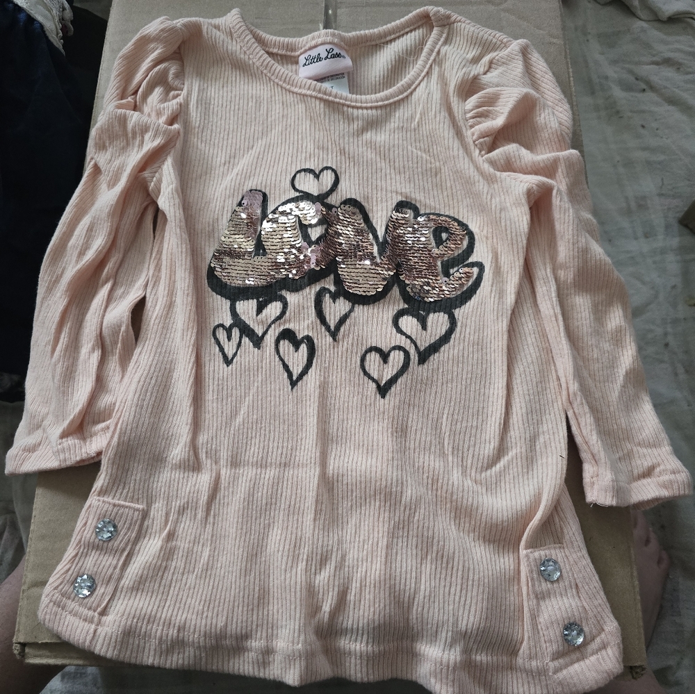 Little Lass 4T, Sequin Love Shirt, Good Conition